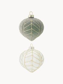 Bolas de Navidad Lavinia, Ø 8 cm, 12 uds., Vidrio, Blanco, verde, dorado, Ø 8 cm