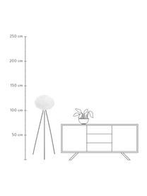 Tripod Stehlampe Eos aus Federn, Lampenschirm: Gänsefedern, RDS-zertifiz, Lampenfuß: Stahl, pulverbeschichtet, Weiß, Schwarz, Ø 58 x H 140 cm