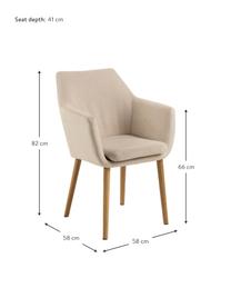 Silla con reposabrazos Nora, Tapizado: 100% poliéster El tapizad, Patas: madera de roble, Tejido beige, An 58 x Al 58 cm