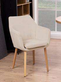 Sedia con braccioli e gambe in legno Nora, Rivestimento: 100% poliestere Il rivest, Gambe: legno di quercia, Tessuto beige, Larg. 58 x Prof. 58 cm