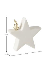 Étoile déco Cornie haut. 15 cm, 2 pièces, Grès cérame, Blanc, couleur dorée, larg. 15 x haut. 15 cm