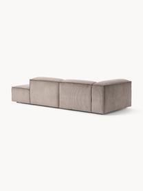 Chaise longue componibile in velluto a coste Lennon, Rivestimento: velluto a coste (92% poli, Rivestimento: schiuma con nucleo di mol, Struttura: legno di pino massiccio, , Piedini: plastica Questo prodotto , Velluto a coste taupe, Larg. 269 x Prof. 119 cm, schienale a destra