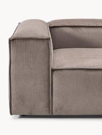 Chaise longue componibile in velluto a coste Lennon, Rivestimento: velluto a coste (92% poli, Rivestimento: schiuma con nucleo di mol, Struttura: legno di pino massiccio, , Piedini: plastica Questo prodotto , Velluto a coste taupe, Larg. 269 x Prof. 119 cm, schienale a destra