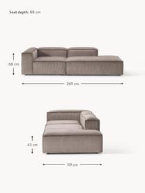 Modulaire chaise longue Lennon van corduroy, Bekleding: corduroy (92% polyester, , Frame: massief grenenhout, multi, Poten: kunststof Dit product is , Corduroy taupe, B 269 x D 119 cm, armleuning rechts