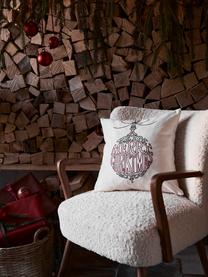 Bestickte Kissenhülle Finn mit winterlichem Motiv, 100 % Baumwolle, Cremeweiss, Rot, Dunkelgrün, B 45 x L 45 cm