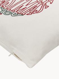 Housse de coussin 45x45 brodée de motif hivernal Finn, 100 % coton, Blanc crème, rouge, vert foncé, larg. 45 x long. 45 cm