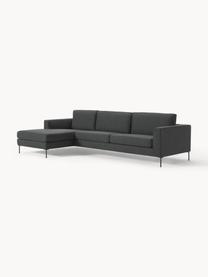 Sofa narożna Cucita (4-osobowa), Tapicerka: tkanina (100% poliester) , Nogi: metal lakierowany Materia, Antracytowa tkanina, S 302 x G 163 cm, lewostronna