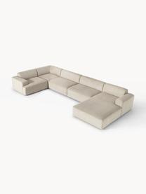 Divano angolare XL in velluto a coste Melva, Rivestimento: velluto a coste (92% poli, Struttura: legno massiccio di pino e, Piedini: plastica Questo prodotto , Velluto a coste beige chiaro, Larg. 458 x Prof. 220 cm, chaise-longue a sinistra