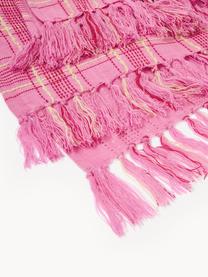 Geruite plaid Orla met franjes, Acryl, Roze, lichtgroen, B 130 x L 170 cm