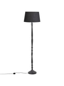 Vloerlamp Bera van hout, Lampenkap: linnen, Lampvoet: rubberhout, gecoat, Zwart, Ø 42 x H 159 cm