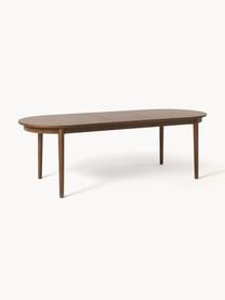 Uitschuifbare eettafel Calary, 180 - 230 x 92 cm, Tafelblad: spaanplaat, berkenmultipl, Poten: eikenhout Dit product is , Eikenhout, donkerbruin gelakt, B 180/230 x D 92 cm