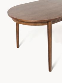 Uitschuifbare eettafel Calary, 180 - 230 x 92 cm, Tafelblad: spaanplaat, berkenmultipl, Poten: eikenhout Dit product is , Eikenhout, donkerbruin gelakt, B 180/230 x D 92 cm