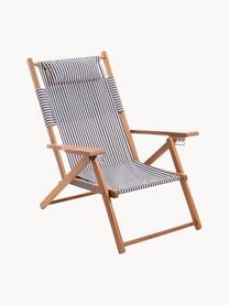 Klappbarer Liegestuhl Tommy, Sitzfläche: 50 % Baumwolle, 50 % Poly, Gestell: Teakholz, Teakholz, Navyblau, Weiß, B 66 x H 87 cm