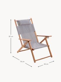 Sedia a sdraio pieghevole Tommy, Seduta: 50% cotone, 50% poliester, Struttura: legno di teak, Blu scuro, bianco, legno di teak, Larg. 66 x Alt. 87 cm