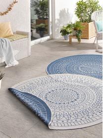 Kulatý vnitřní a venkovní oboustranný koberec se vzorem Porto, 100% polypropylen, Modrá, krémová, Ø 200 cm (velikost L)