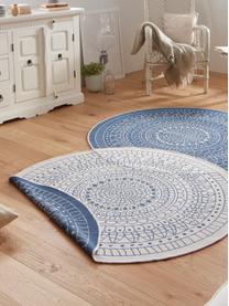 Rond dubbelzijdig in- en outdoor vloerkleed Porto, met patroon, 100% polypropyleen, Blauw, crèmekleurig, Ø 200 cm (maat L)