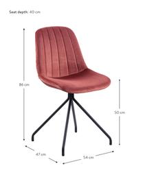 Sedia imbottita in tessuto rosso corallo Eva, Rivestimento: velluto di poliestere Con, Gambe: metallo verniciato, Rosso corallo, Larg. 54 x Prof. 47 cm