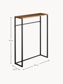 Consola estrecha de metal con ganchos Tower, Estructura: acero con pintura en polv, Tablero: madera, Negro, madera oscura, An 60 x Al 81 cm