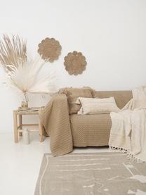 Federa arredo boho con modello a rilievo e nappe Hera, 100% cotone, Color crema, Larg. 30 x Lung. 60 cm