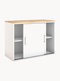 Holz-Büroschrank Allvia mit Schiebetüren, Korpus: Spanplatte, melaminharzbe, Griffe: Metall, pulverbeschichtet, Weiß, Helle Holzoptik, B 100 x H 74 cm