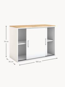 Holz-Büroschrank Allvia mit Schiebetüren, Korpus: Spanplatte, melaminharzbe, Griffe: Metall, pulverbeschichtet, Weiß, Helle Holzoptik, B 100 x H 74 cm