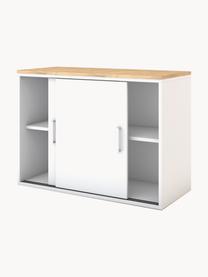 Holz-Büroschrank Allvia mit Schiebetüren, Korpus: Spanplatte, melaminharzbe, Griffe: Metall, pulverbeschichtet, Weiß, Helle Holzoptik, B 100 x H 74 cm