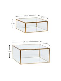 Boîte de rangement en verre Karie, 2 élém., Laiton, transparent, Lot de différentes tailles