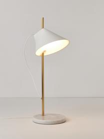 Grande lampe à poser LED à intensité variable avec fonction minuterie Yuh, Blanc, marbré, laiton, Ø 20 x haut. 61 cm