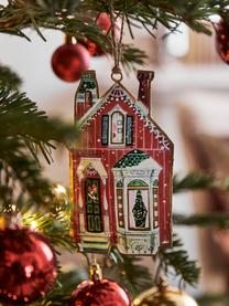 Décoration sapin de Noël Houses, 4 élém., Métal, Tons rouges, tons verts, Lot de différentes tailles