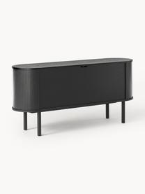 Sideboard Calary mit geriffelter Front, Korpus: Mitteldichte Holzfaserpla, Beine: Massives Eichenholz, Griffe: Metall, gebürstet Dieses , Eichenholz, schwarz lackiert, B 160 x H 75 cm