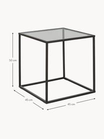 Bijzettafel Maya met glazen tafelblad, Tafelblad: veiligheidsglas, Frame: gepoedercoat metaal, Zwart, transparant, zwart, B 45 x H 50 cm