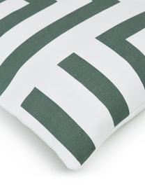 Housse de coussin 45x45 en coton motif graphique Bram, 100 % coton, Blanc, vert sauge, larg. 45 x long. 45 cm