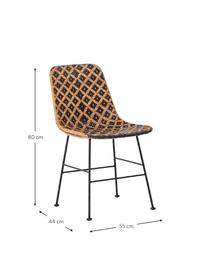 Silla de ratán Kitty, Asiento: ratán, Patas: metal recubierto, Negro, beige, An 55 x F 44 cm