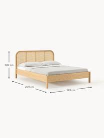 Cama de madera Jones, con cabecero, Estructura: madera contrachapada chap, Patas: madera de fresno maciza, Madera clara, An 140 x L 200 cm