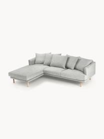 Sofá rinconera Adrian (3 plazas), Tapizado: 47% viscosa, 23% algodón,, Estructura: madera contrachapada, Patas: madera de roble barnizada, Tejido gris claro, An 255 x F 182 cm, chaise longue derecha