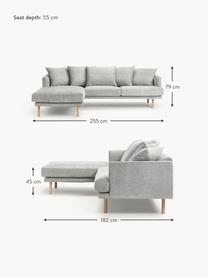 Ecksofa Adrian (3-Sitzer), Bezug: 47 % Viskose, 23 % Baumwo, Gestell: Sperrholz, Webstoff Hellgrau, B 255 x T 182 cm, Eckteil rechts