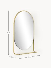 Specchio ovale da parete  con mensola in marmo Verena, Cornice: metallo, Mensola: marmo, Superficie dello specchio: lastra di vetro, Dorato, Larg. 60 x Alt. 90 cm