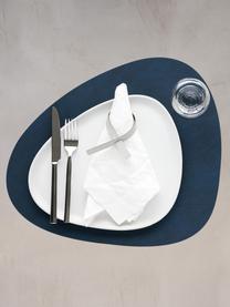 Asymmetrische leren placemats Curve, 4 stuks, Leer, rubber, Donkerblauw, B 44 x L 37 cm