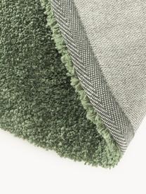 Tappeto rotondo morbido a pelo lungo Leighton, Retro: 70% poliestere, 30% coton, Verde scuro, Ø 150 cm (taglia M)