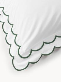 Funda de almohada de percal con dobladillo bordado Atina, Blanco, verde oscuro, An 45 x L 110 cm