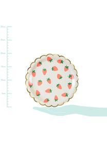 Platos de papel Strawberry, 8 uds., Papel, foliert, Blanco, rosa, verde, Ø 20 x Al 1 cm