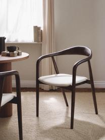 Dřevěná židle s područkami a čalouněným sedákem Angelina, Krémově bílá, tmavé jasanové dřevo, Š 57 cm, V 80 cm