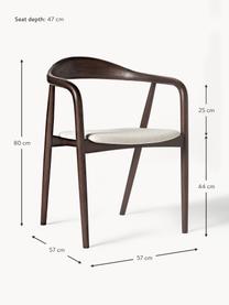 Silla con reposabrazos de madera con asiento tapizado Angelina, Tapizado: poliéster Alta resistenci, Estructura: madera de fresno con cert, Tejido blanco crema, madera de fresno oscura, An 57 x Al 80 cm