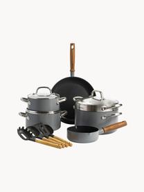 Set pentole con rivestimento antiaderente Mayflower Pro 10 pz, Grigio chiaro, legno di frassino, Set in varie misure