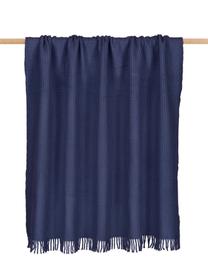 Manta con estructura gofre Sara, 50% algodón, 50% acrílico, Azul oscuro, An 140 x L 180 cm