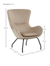 Fluwelen fauteuil Wing met metalen poten, Bekleding: fluweel (polyester), Frame: gegalvaniseerd metaal, Fluweel beige, B 75 x H 85 cm