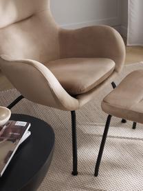 Fluwelen fauteuil Wing met metalen poten, Bekleding: fluweel (polyester), Frame: gegalvaniseerd metaal, Fluweel beige, B 75 x H 85 cm