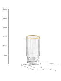 Vasos artesanales con relieve Minna, 4 uds., Vidrio soplado artesanalmente, Transparente, dorado, Ø 8 x Al 14 cm