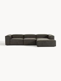 Modulaire hoekbank Lennon van gerecycled leer, Bekleding: gerecycled leer (70% leer, Frame: massief hout, multiplex, Poten: kunststof Dit product is , Leer taupe, B 327 x D 180 cm, hoekdeel links