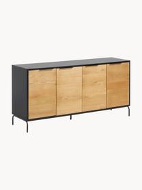 Sideboard Stellar mit Türen aus Eichenholzfurnier, Korpus: Mitteldichte Holzfaserpla, Schwarz, Eichenholz, B 165 x H 80 cm